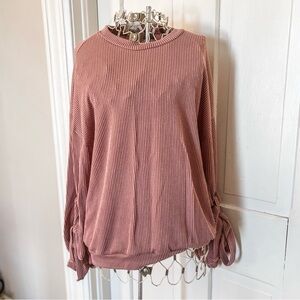 Mauve Ribbed Top with Tie Sleeves-Sz. Large-NWT!